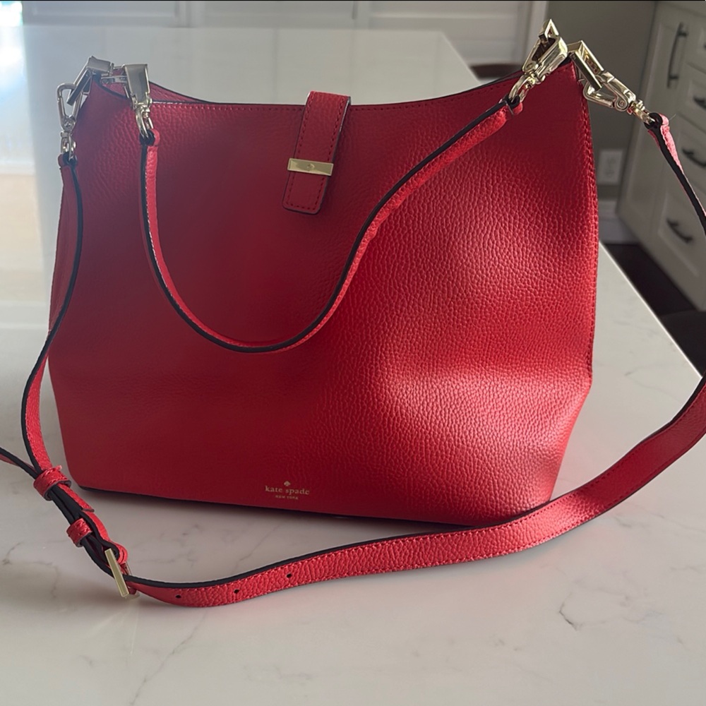Kate Spade Red Structured Shoulder Bag with Metallic Accents